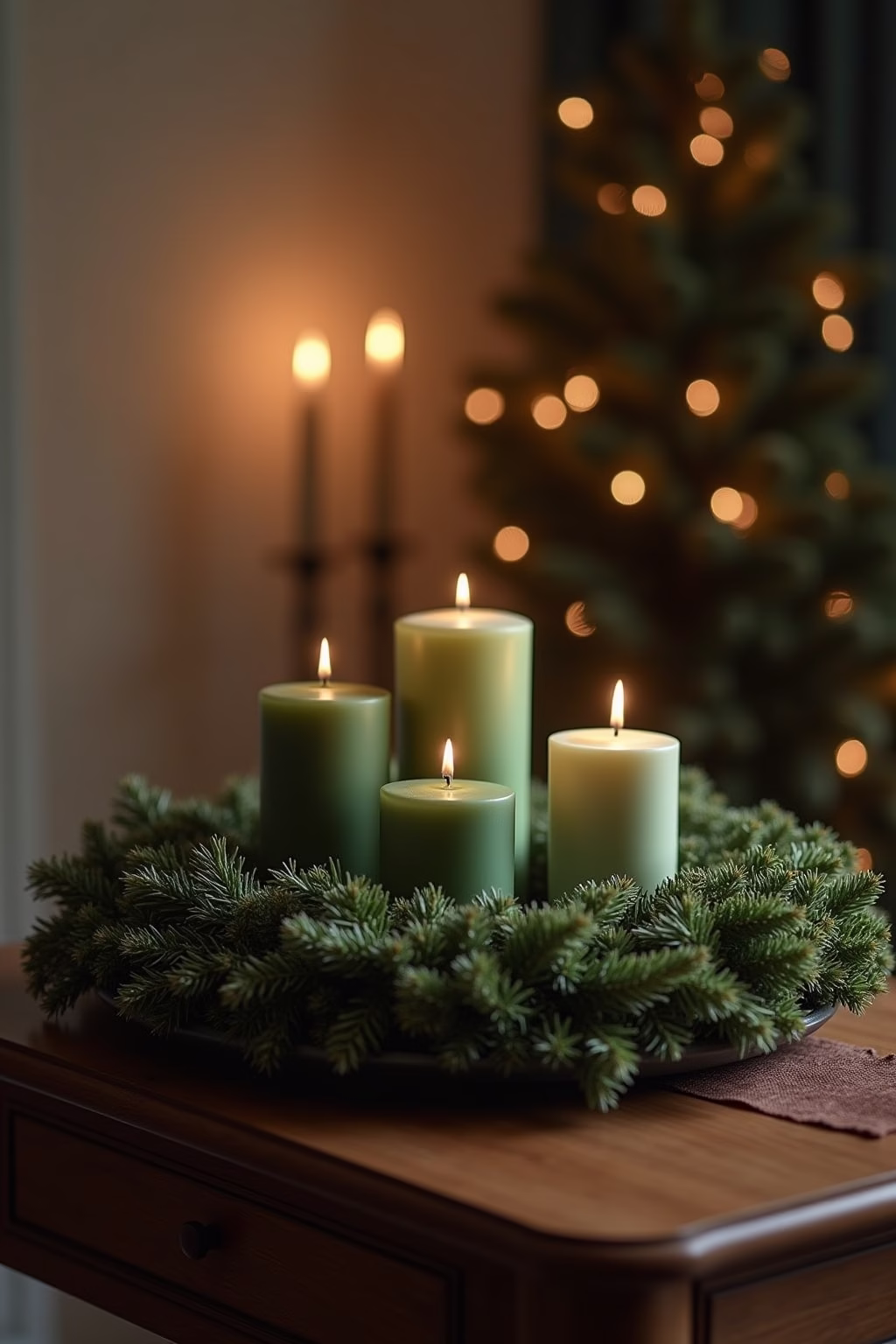 adventskranz gruene kerzen outline 1