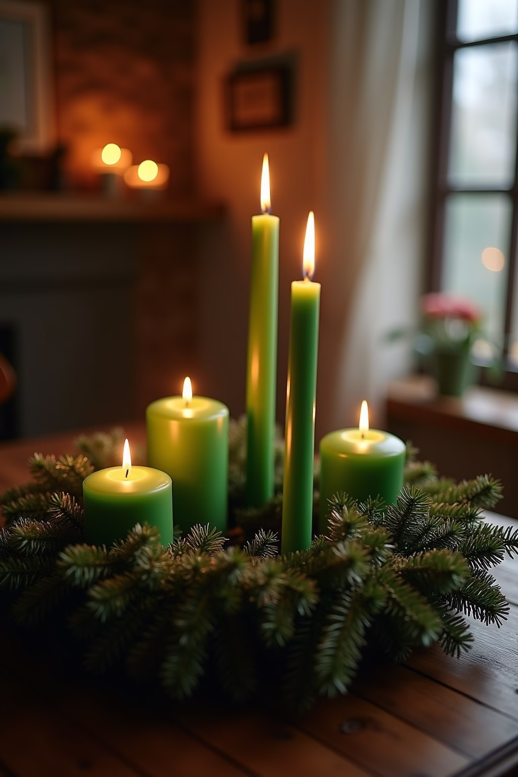 adventskranz gruene kerzen outline 2