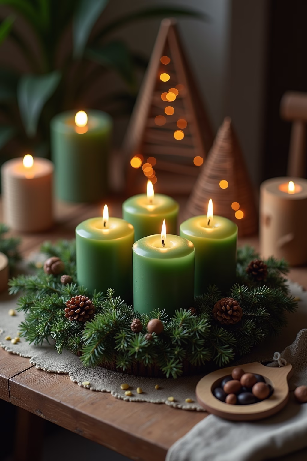 adventskranz gruene kerzen outline 4