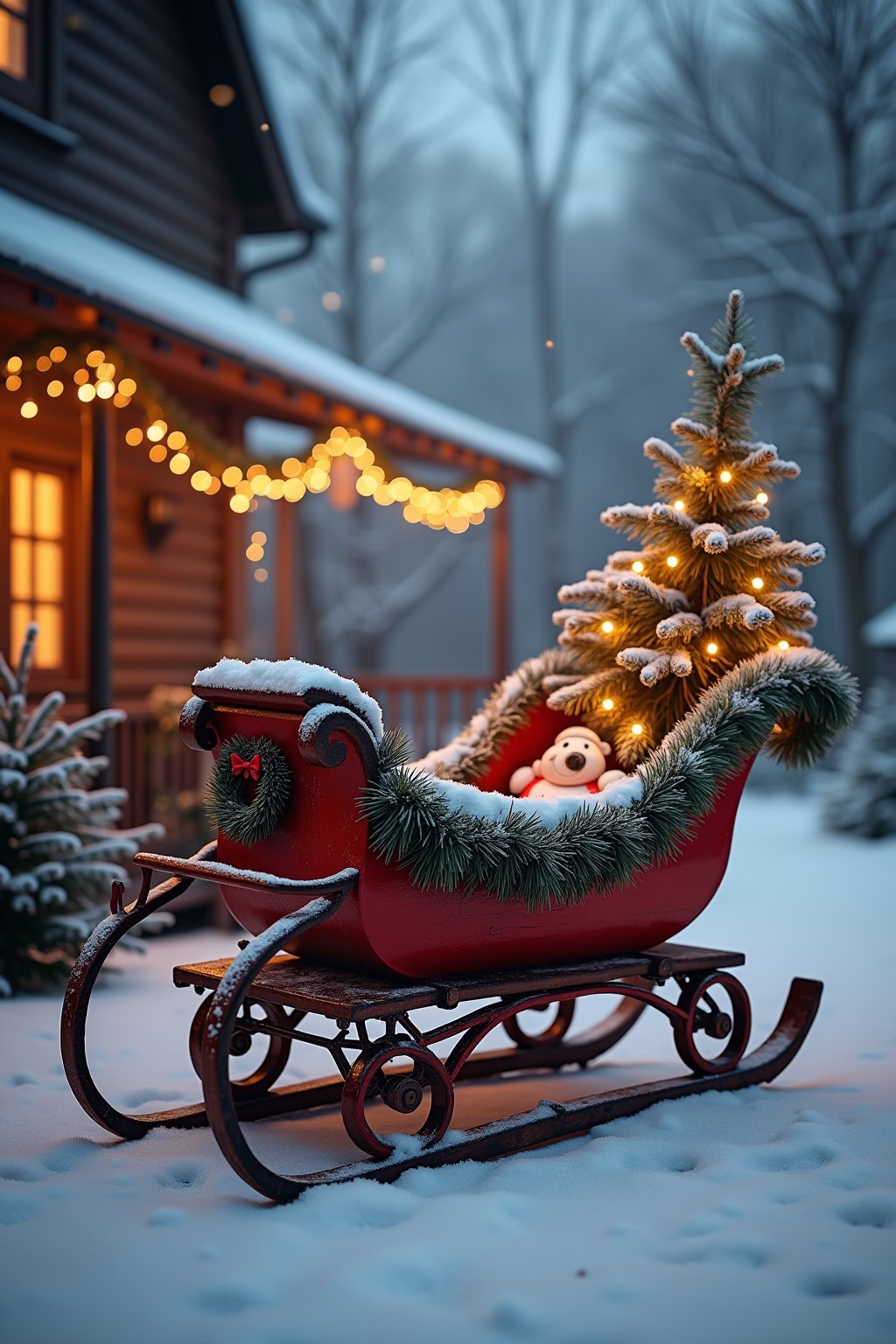 schlitten deko weihnachten draussen outline 1