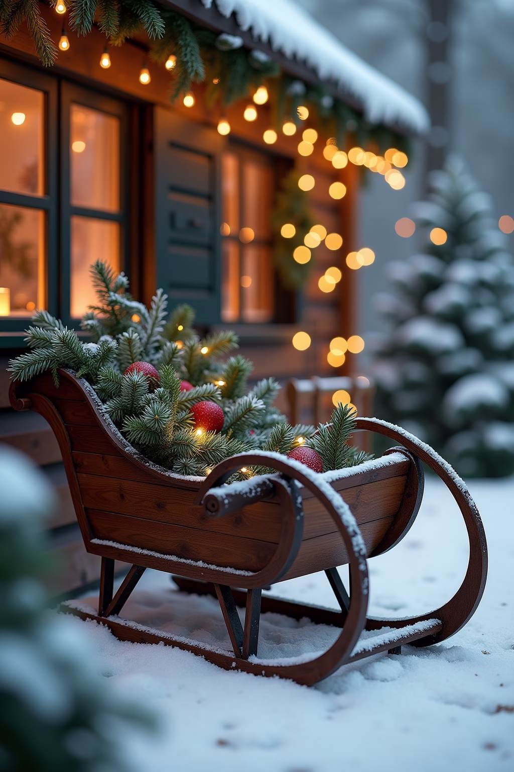 schlitten deko weihnachten draussen outline 2