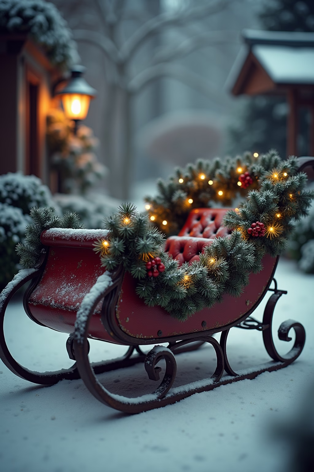 schlitten deko weihnachten draussen outline 4