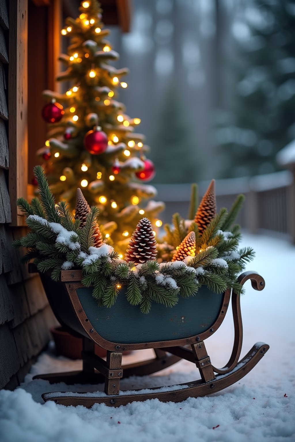 schlitten deko weihnachten draussen outline 5